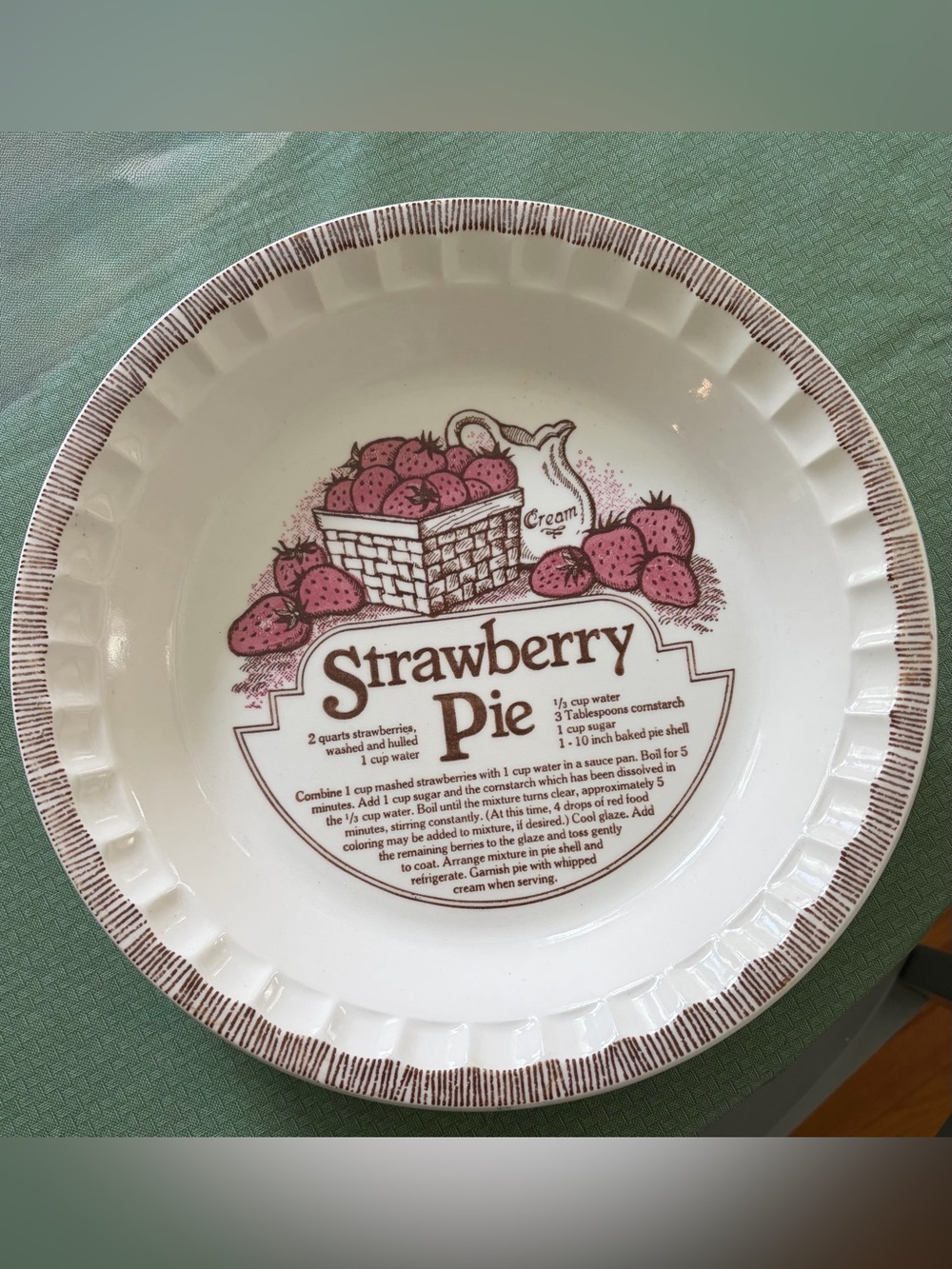 VTG Royal China by Jeannette STRAWBERRY PIE  Plate 11" w/ Recipe Made in USA